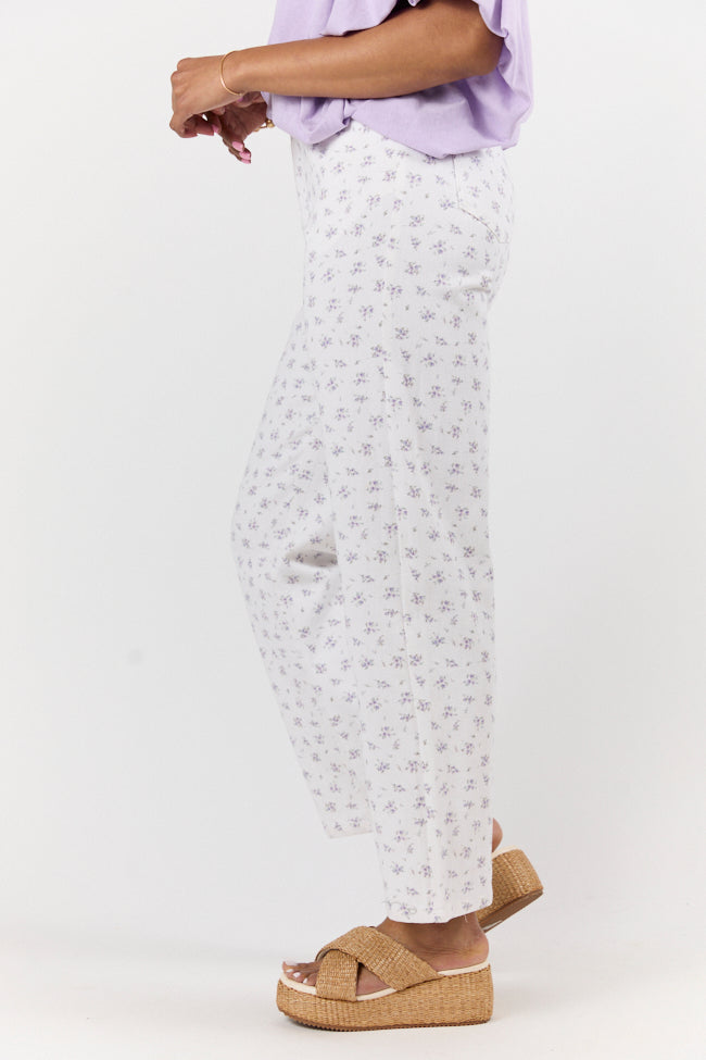 Aria Ivory and Purple Floral Printed Pants FINAL SALE-Sunny Prom