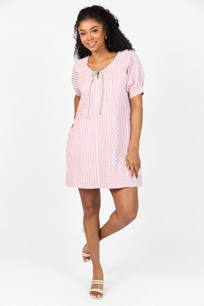 Set Free Pink Striped Panel Mini Dress SALE-Sunny Prom
