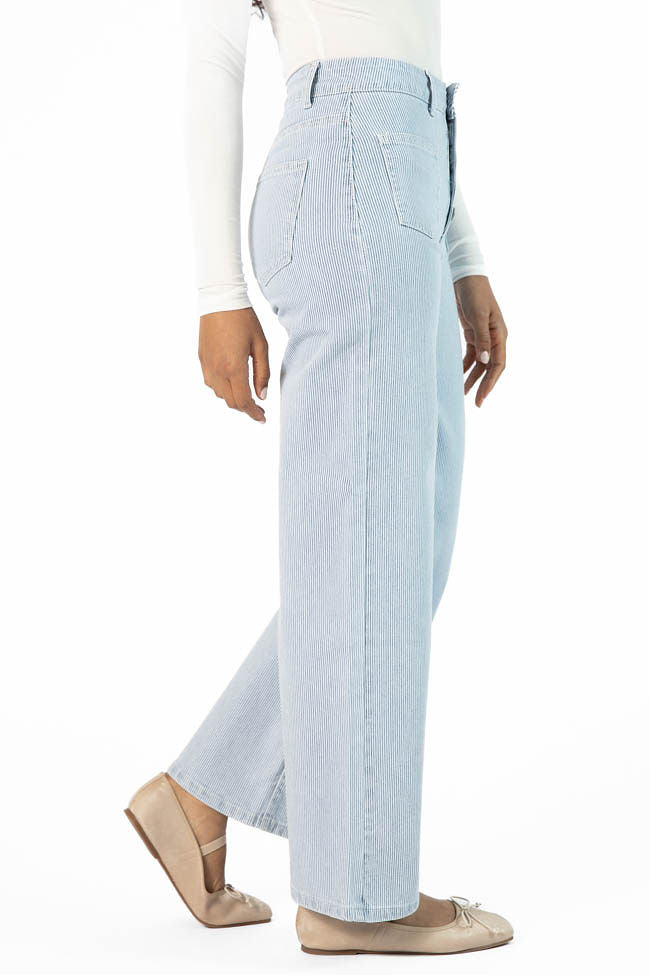 Sutton Striped Wide Leg Patch Pocket Jeans SALE-Sunny Prom