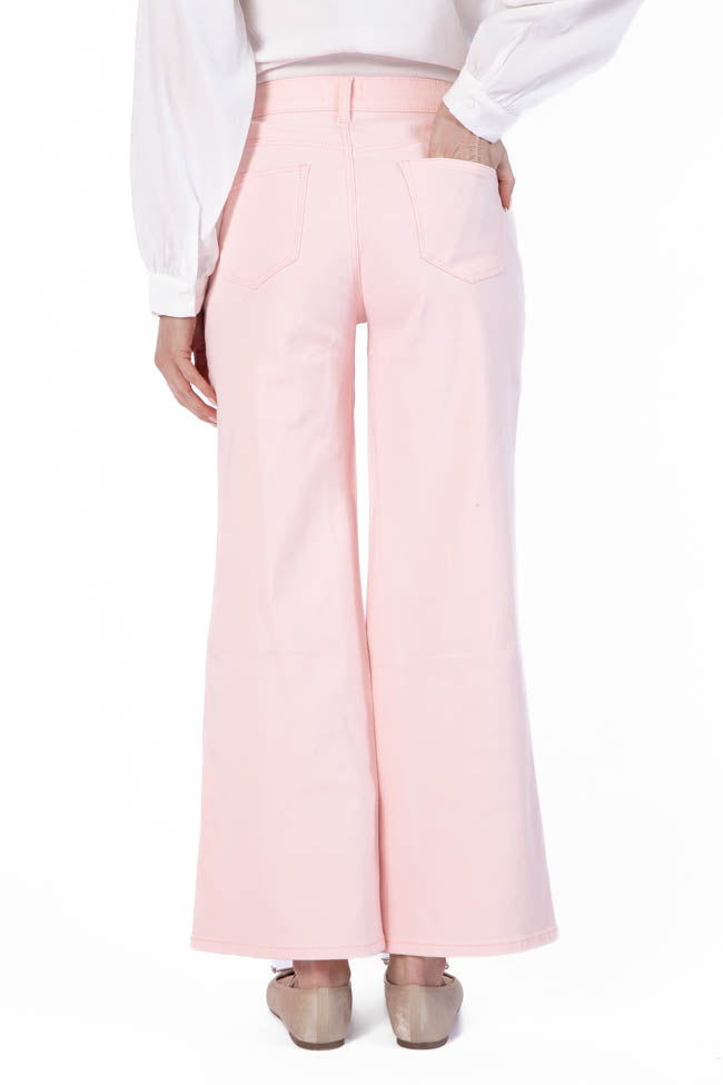 Sutton Pink Wide Leg Patch Pocket Jeans-Sunny Prom