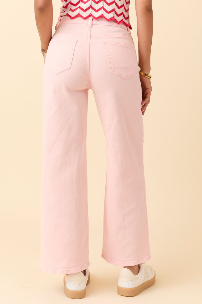 Sutton Pink Wide Leg Patch Pocket Jeans-Sunny Prom