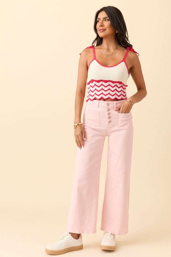 Sutton Pink Wide Leg Patch Pocket Jeans-Sunny Prom