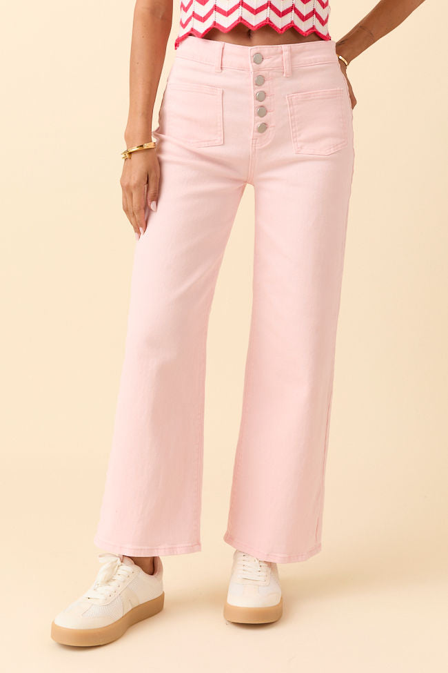 Sutton Pink Wide Leg Patch Pocket Jeans-Sunny Prom