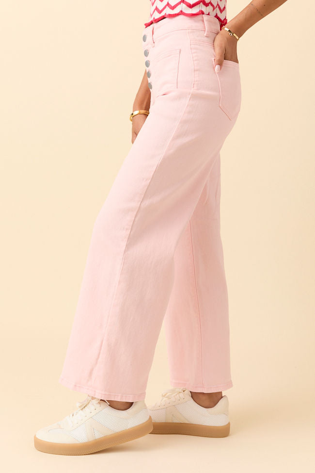 Sutton Pink Wide Leg Patch Pocket Jeans-Sunny Prom