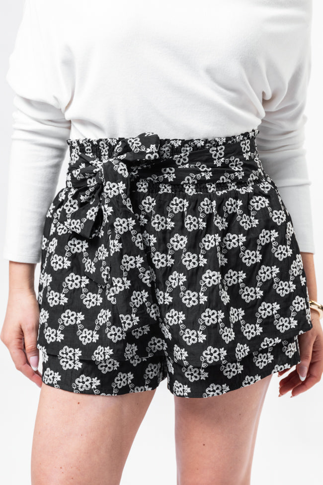 Garden Gathering Black Belted Floral Skort-Sunny Prom