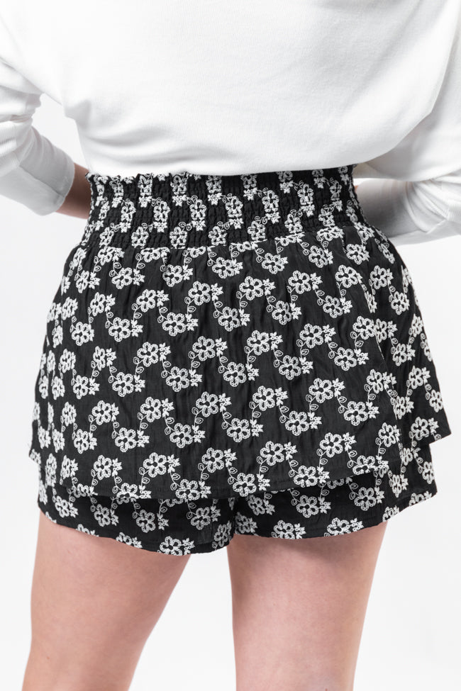 Garden Gathering Black Belted Floral Skort-Sunny Prom