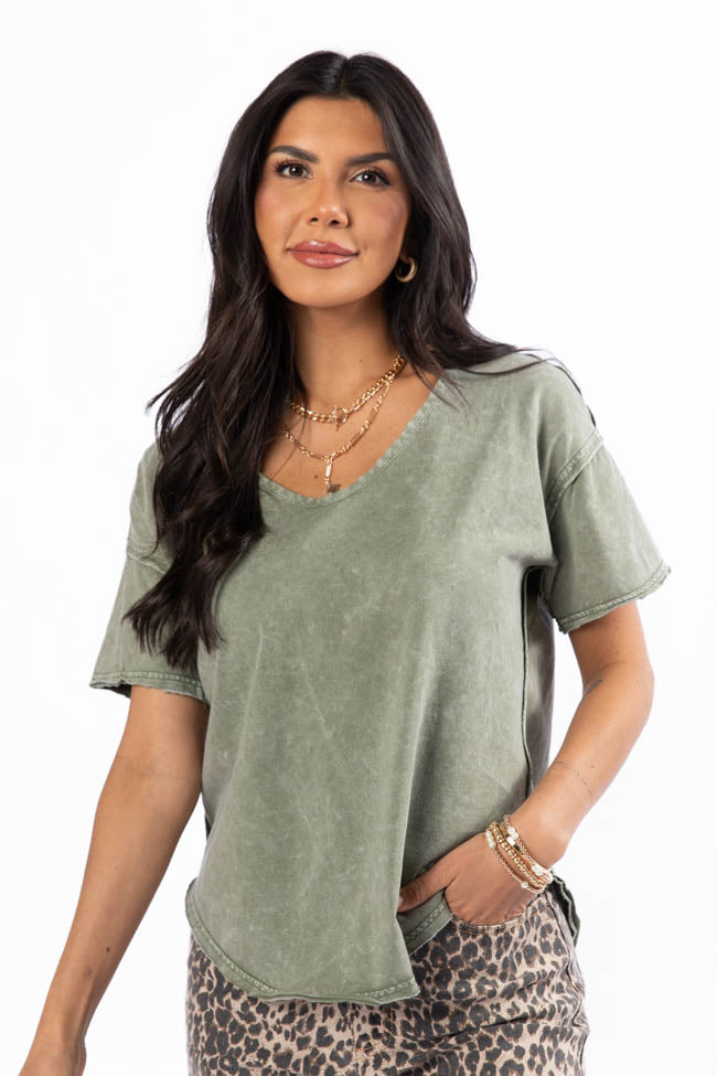 Tell Me About It Olive Acid Wash Scoop Neck Tee FINAL SALE-Sunny Prom