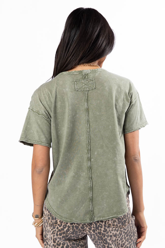 Tell Me About It Olive Acid Wash Scoop Neck Tee FINAL SALE-Sunny Prom