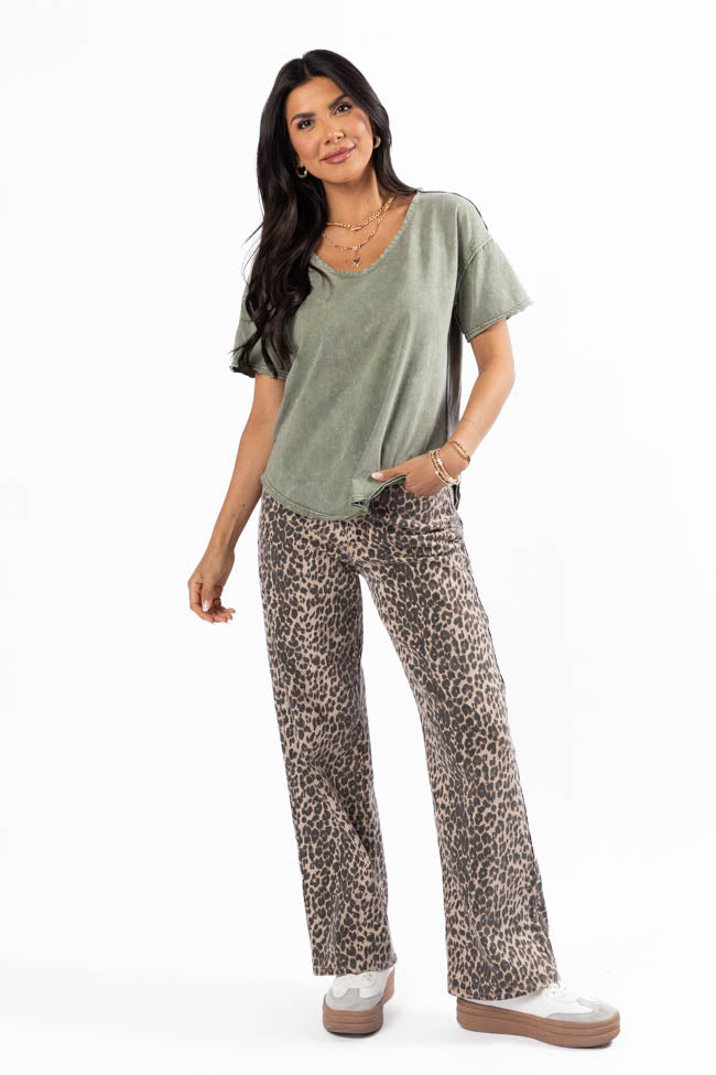 Tell Me About It Olive Acid Wash Scoop Neck Tee FINAL SALE-Sunny Prom