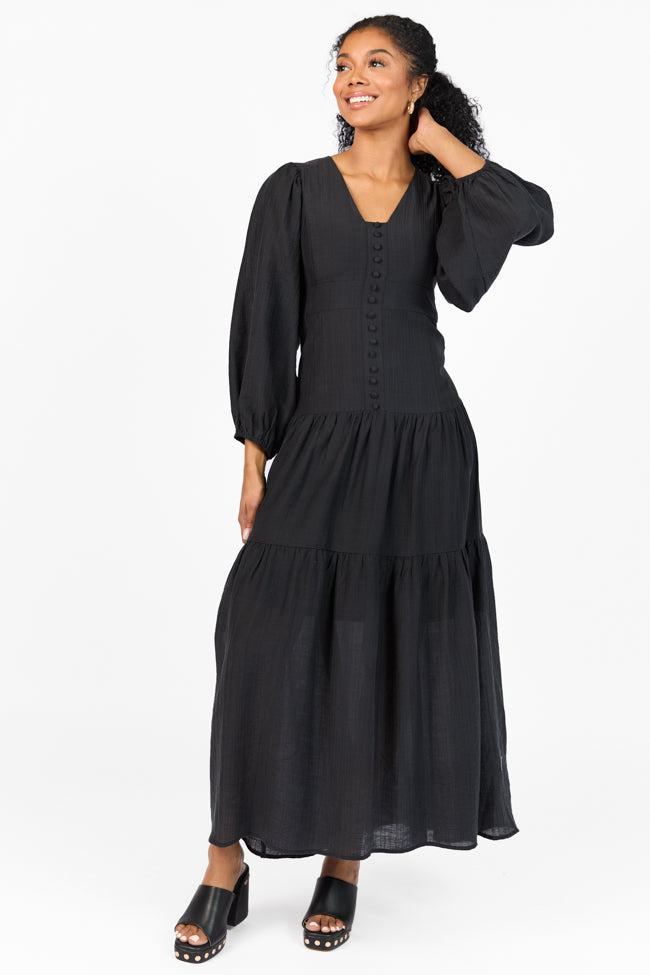 Enchanting Moments Black Button Detail Maxi Dress FINAL SALE-Sunny Prom