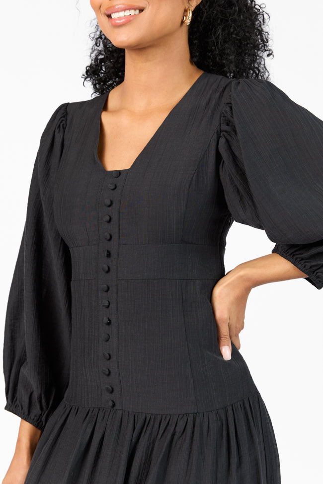 Enchanting Moments Black Button Detail Maxi Dress FINAL SALE-Sunny Prom