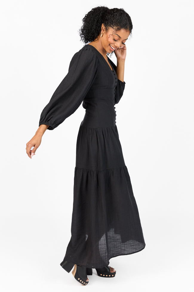Enchanting Moments Black Button Detail Maxi Dress FINAL SALE-Sunny Prom