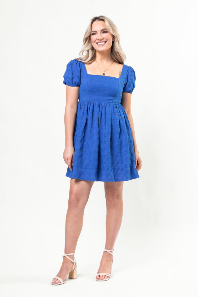 Breezing By Cobalt Textured Square Neck Mini Dress SALE-Sunny Prom