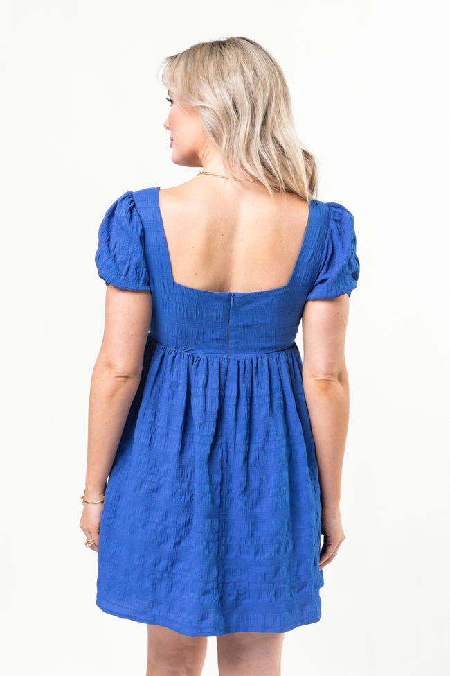 Breezing By Cobalt Textured Square Neck Mini Dress SALE-Sunny Prom