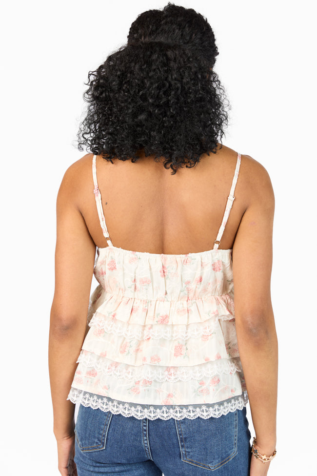 Come Out In The Wash Cream Multi Lace Tiered Floral Tank SALE-Sunny Prom