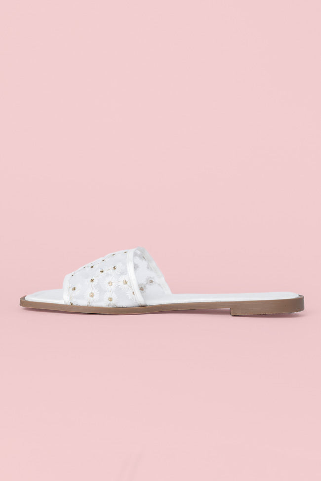 Adeline White Mesh Floral Sandals FINAL SALE-Sunny Prom