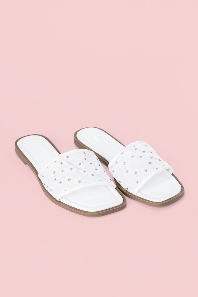 Adeline White Mesh Floral Sandals FINAL SALE-Sunny Prom