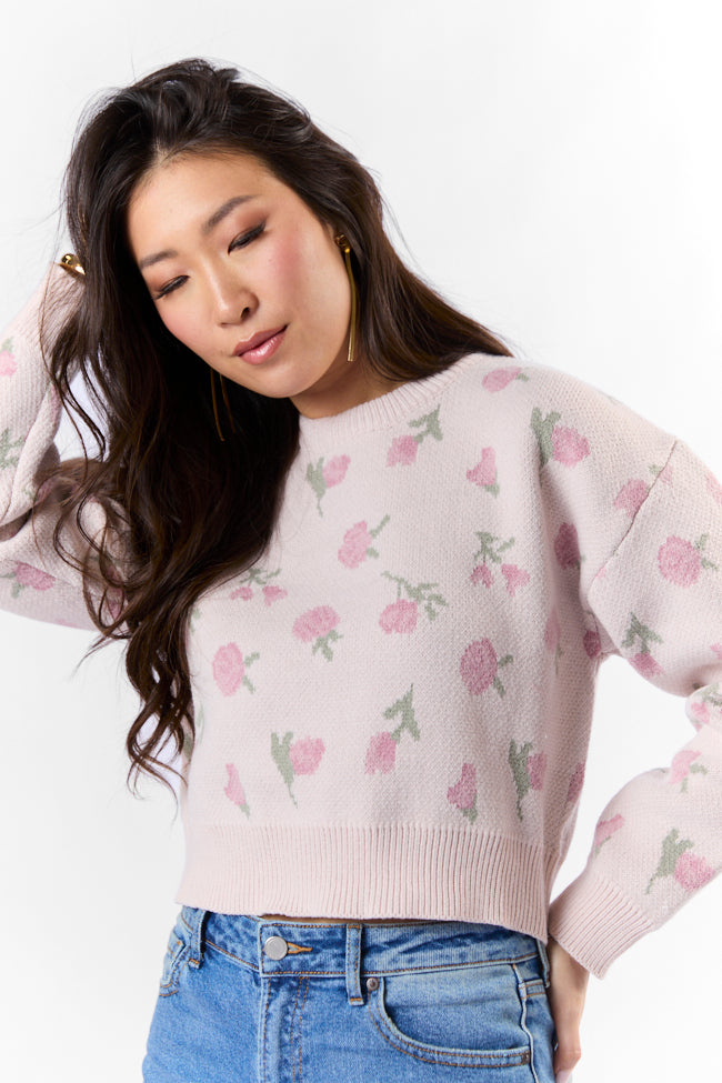 Grand Measures Light Pink Floral Sweater FINAL SALE-Sunny Prom