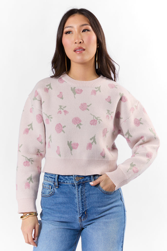 Grand Measures Light Pink Floral Sweater FINAL SALE-Sunny Prom