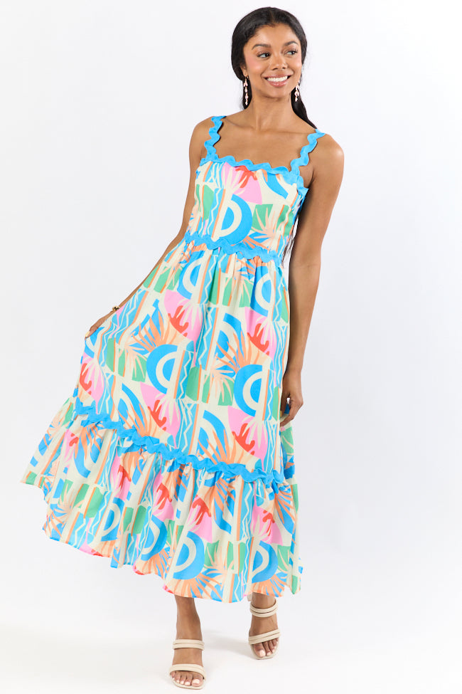 Tropical Tango Multi Rick Rack Trim Printed Midi Dress FINAL SALE-Sunny Prom