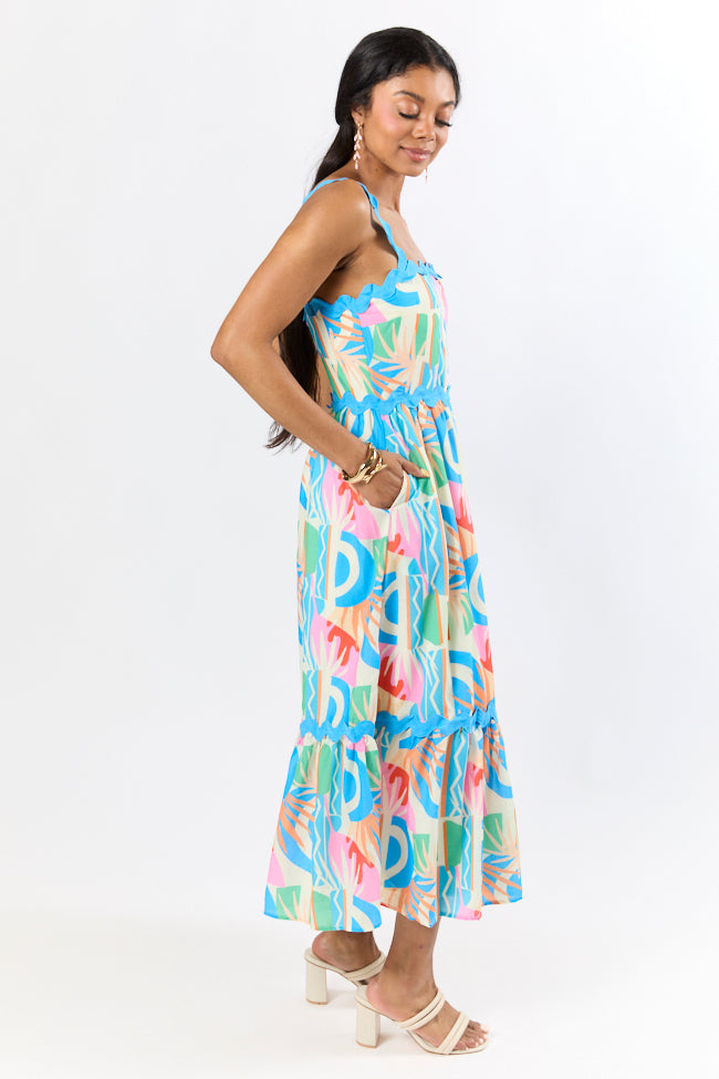 Tropical Tango Multi Rick Rack Trim Printed Midi Dress FINAL SALE-Sunny Prom