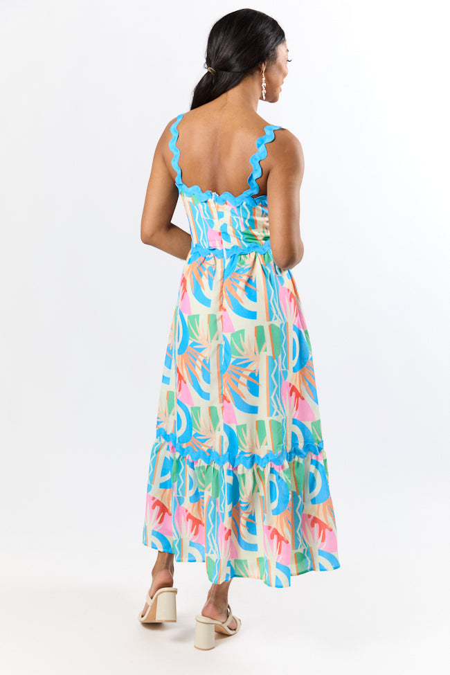 Tropical Tango Multi Rick Rack Trim Printed Midi Dress FINAL SALE-Sunny Prom