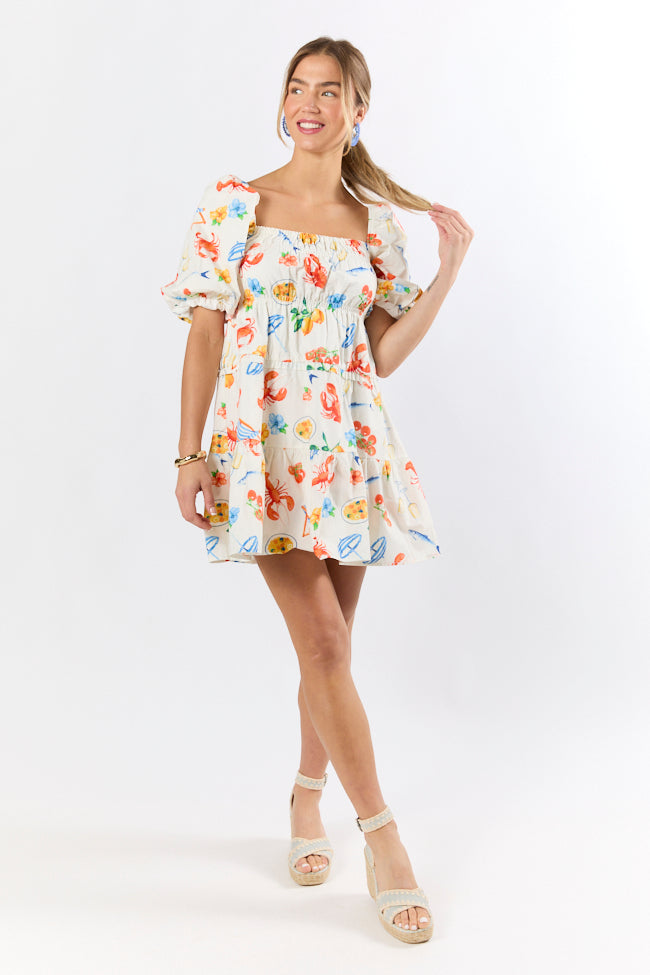 Everything I Love White Multi Icon Print Mini Dress FINAL SALE-Sunny Prom