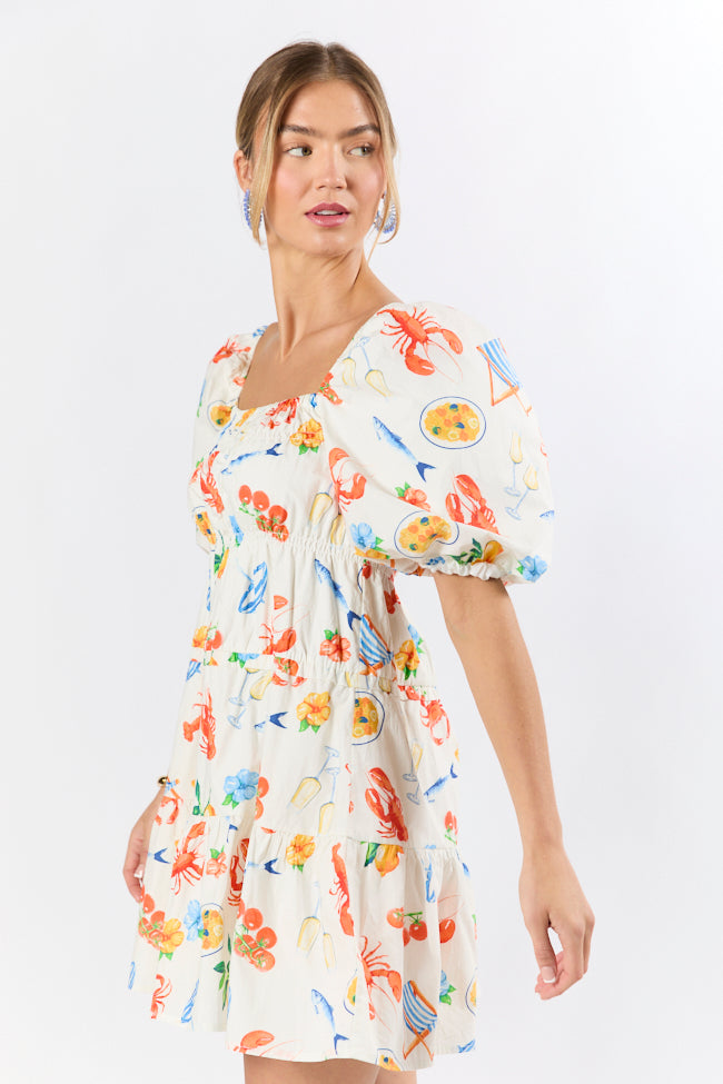 Everything I Love White Multi Icon Print Mini Dress FINAL SALE-Sunny Prom