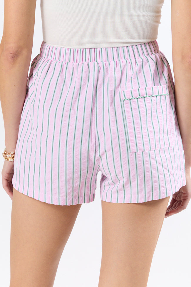 Palm Grove Light Pink and Green Striped Pull On Boxer Shorts SALE-Sunny Prom