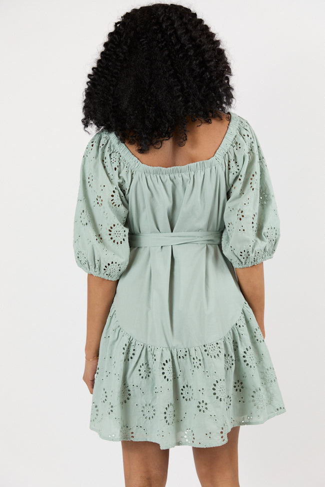 Set The Sage Eyelet Off The Shoulder Dress SALE-Sunny Prom