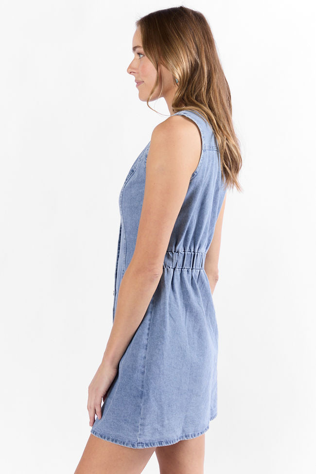 Strike A Chord Light Wash Denim Button Front Dress SALE-Sunny Prom