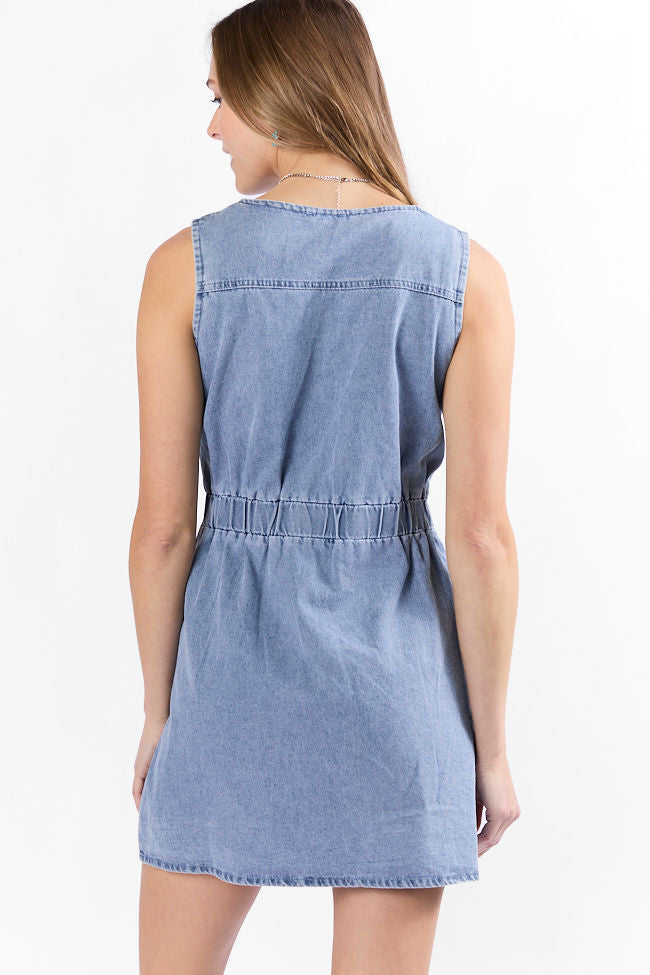 Strike A Chord Light Wash Denim Button Front Dress SALE-Sunny Prom