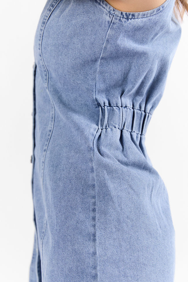 Strike A Chord Light Wash Denim Button Front Dress SALE-Sunny Prom