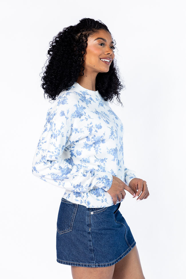 Blooming Love Blue Crew Neck Floral Sweater FINAL SALE-Sunny Prom
