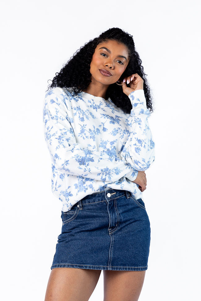 Blooming Love Blue Crew Neck Floral Sweater FINAL SALE-Sunny Prom