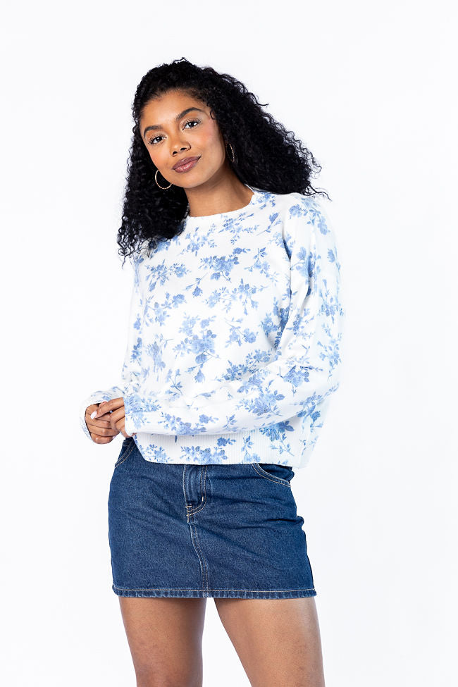 Blooming Love Blue Crew Neck Floral Sweater FINAL SALE-Sunny Prom