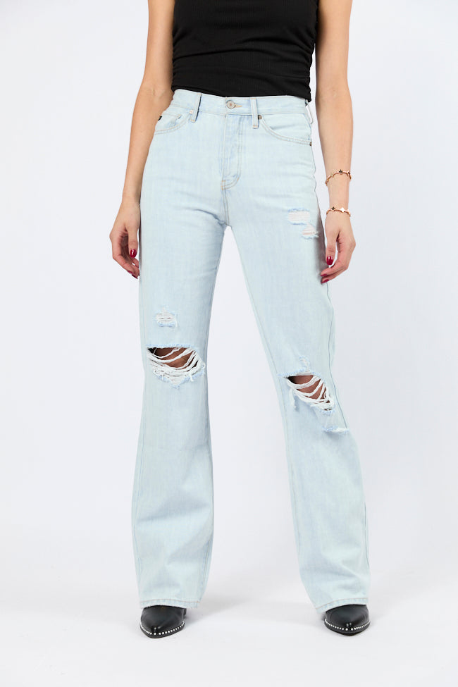 Karter Light Wash Wide Leg Distressed 90's Flare Jeans SALE-Sunny Prom