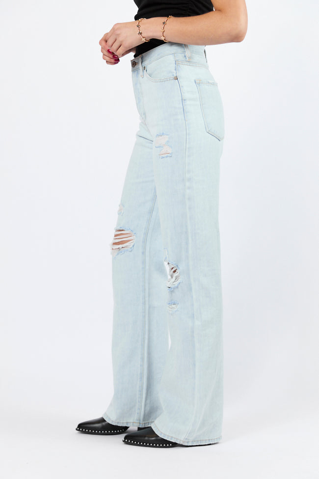Karter Light Wash Wide Leg Distressed 90's Flare Jeans SALE-Sunny Prom
