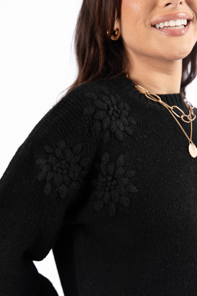 Days Of Dreaming Black Floral Embroidered Crew Neck Sweater FINAL SALE-Sunny Prom