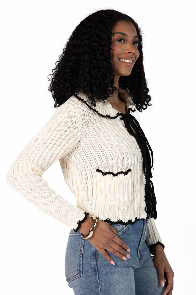 Aim High Cream and Black Tie Front Crochet Cardigan FINAL SALE-Sunny Prom