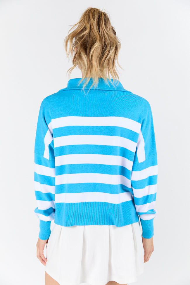 Pulling Heartstrings Hip Length Aqua Stripe Quarter Zip Pullover FINAL SALE-Sunny Prom