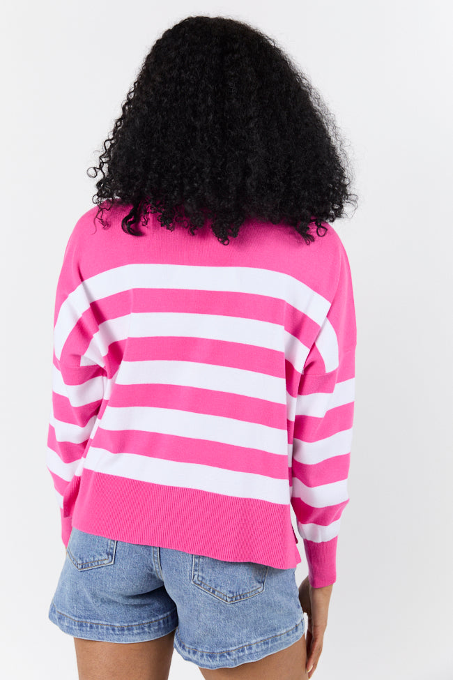Pulling Heartstrings Hip Length Pink Stripe Quarter Zip Pullover FINAL SALE-Sunny Prom