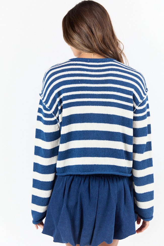 All Decked Out Navy Lightweight Striped Sweater-Sunny Prom