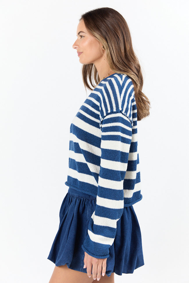 All Decked Out Navy Lightweight Striped Sweater-Sunny Prom