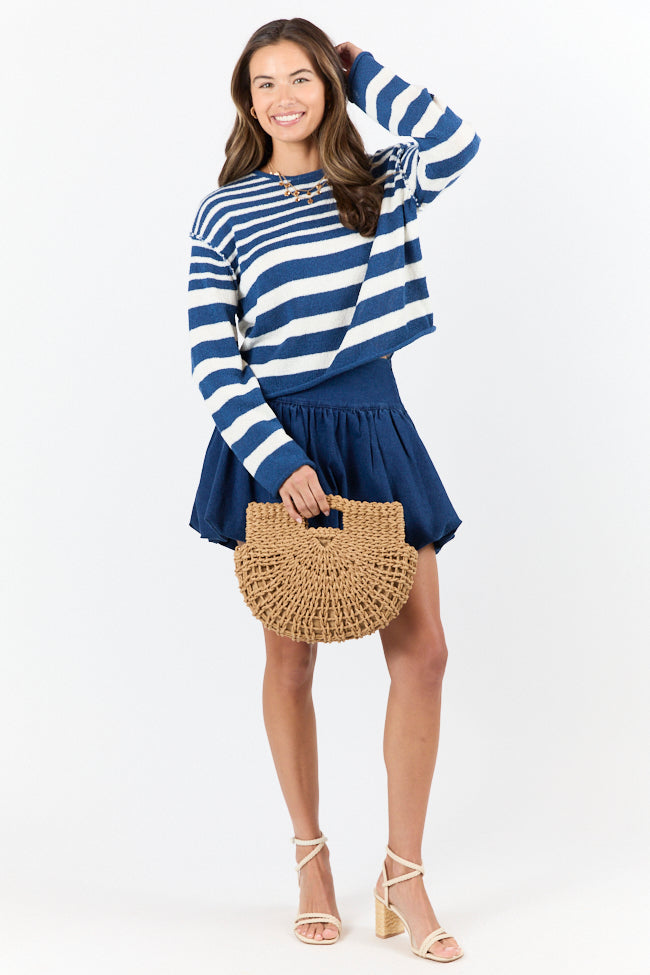 All Decked Out Navy Lightweight Striped Sweater-Sunny Prom