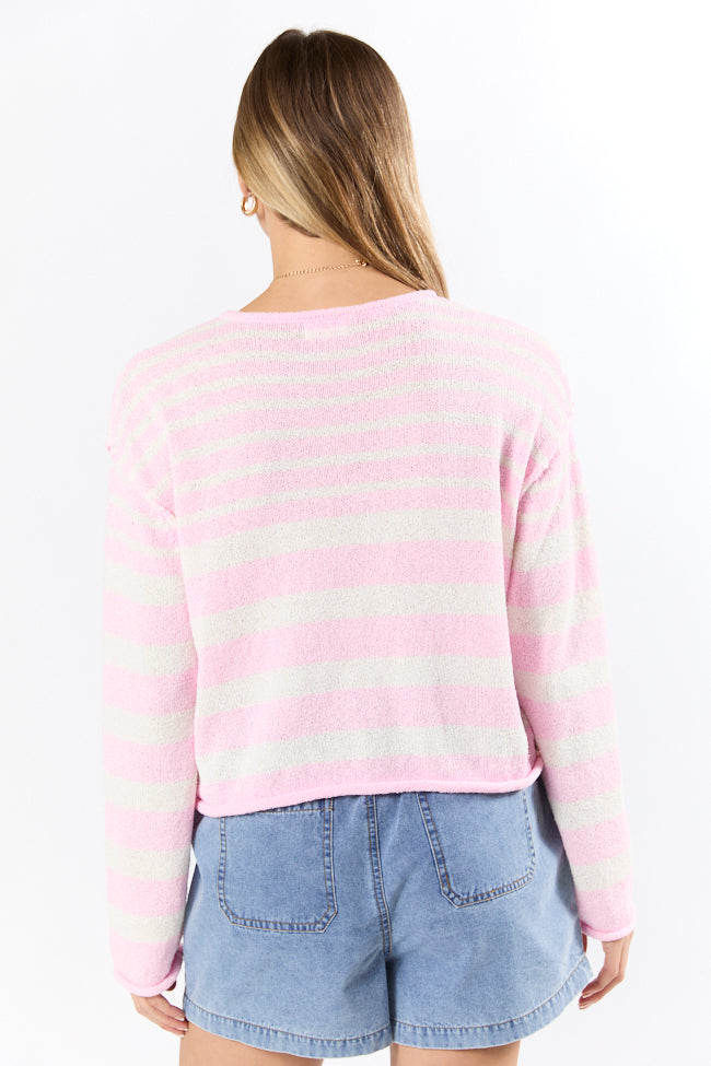 All Decked Out Pink Lightweight Striped Sweater FINAL SALE-Sunny Prom