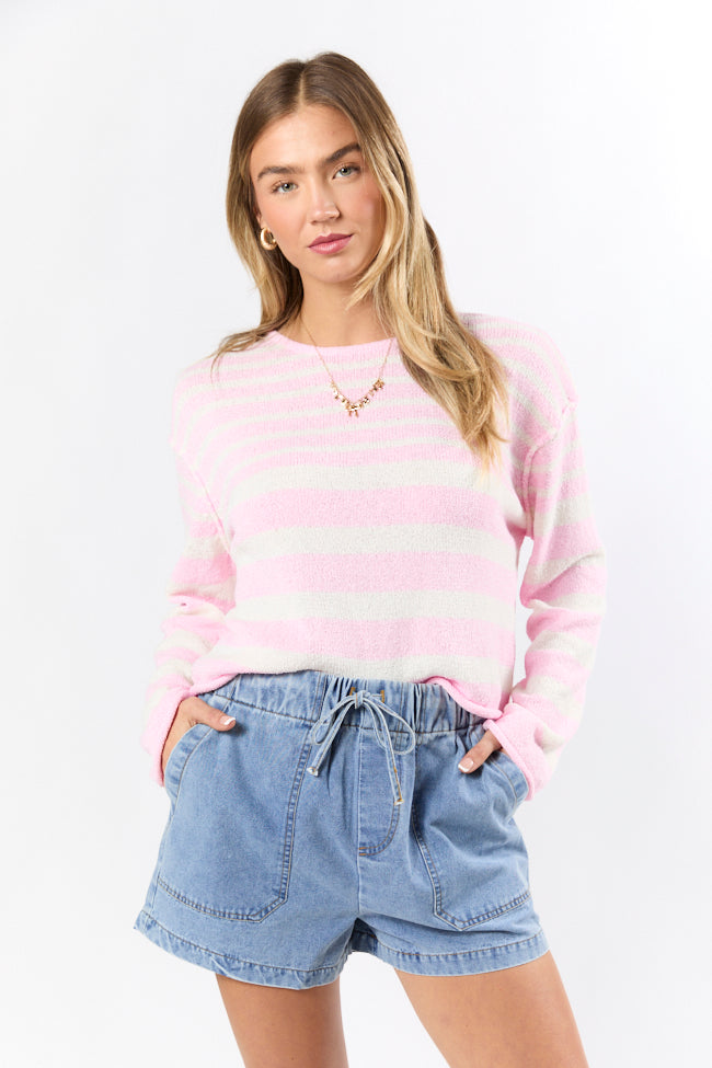 All Decked Out Pink Lightweight Striped Sweater FINAL SALE-Sunny Prom