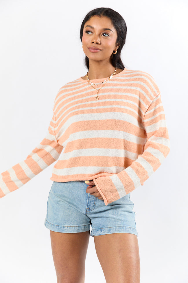 All Decked Out Orange Lightweight Striped Sweater SALE-Sunny Prom