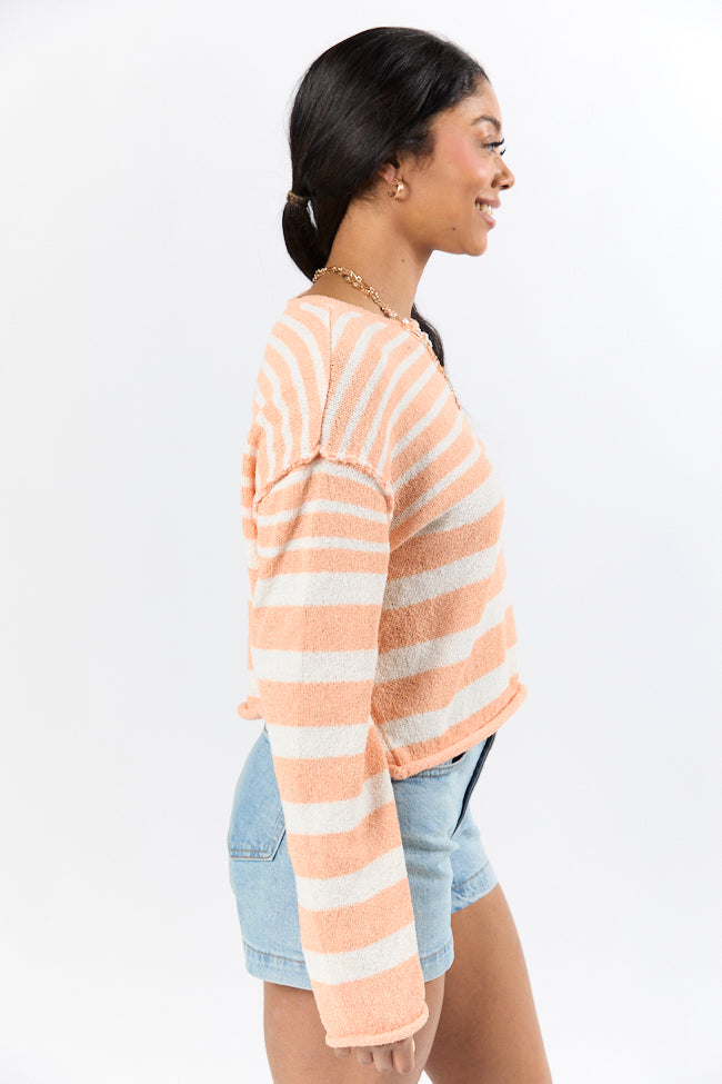 All Decked Out Orange Lightweight Striped Sweater SALE-Sunny Prom