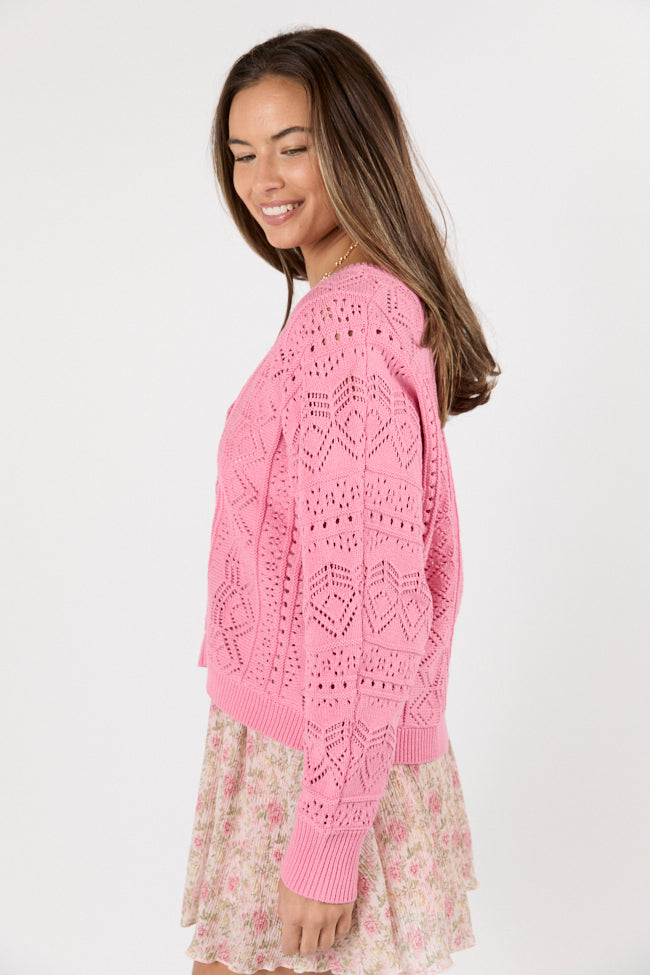Lasting Impressions Pink Open Knit Cardigan FINAL SALE-Sunny Prom